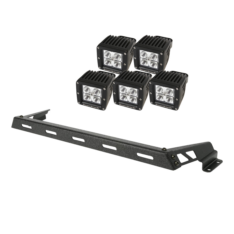Hood Light Bar Kit Textured Black 5 Square LEDs; 07-16 Jeep Wrangler