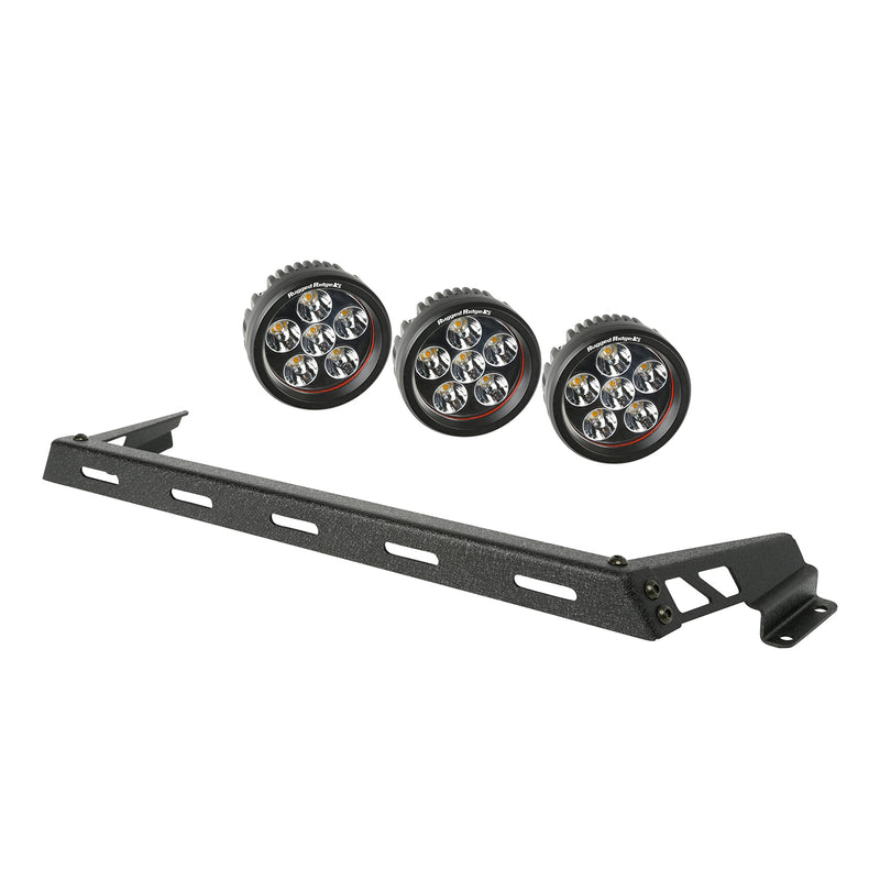 Hood Light Bar Kit Textured Black 3 Round LEDs; 07-16 Jeep Wrangler