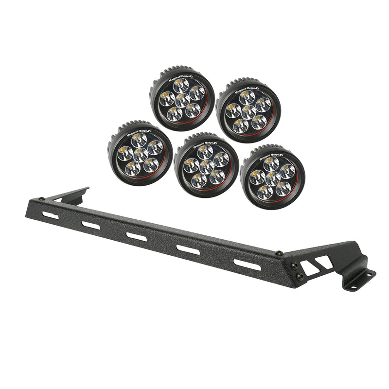 Hood Light Bar Kit Textured Black 5 Round LEDs; 07-16 Jeep Wrangler