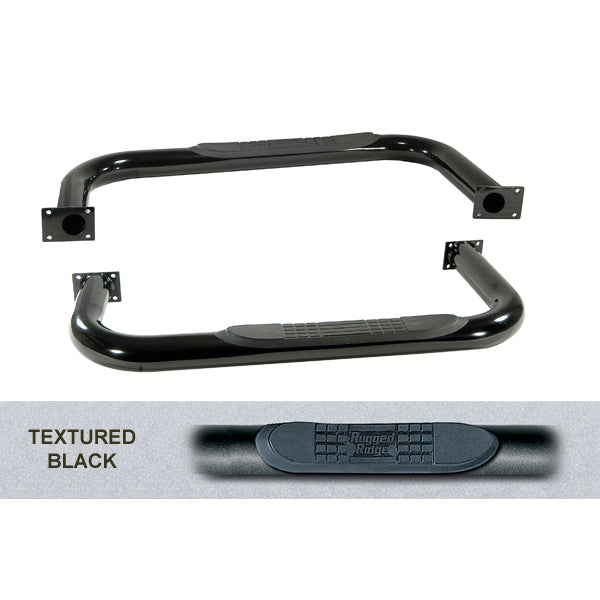 Round Tube Side Steps 3 Inch Black; 76-86 Jeep CJ7