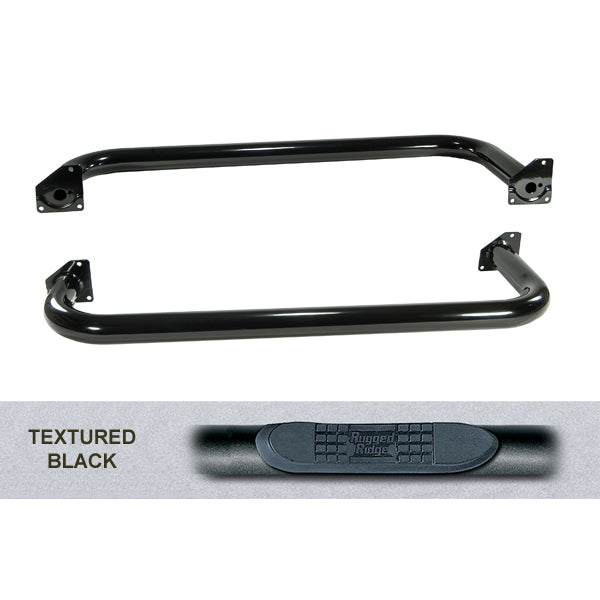 Round Tube Side Steps 3 Inch Black; 97-06 Jeep Wrangler TJ