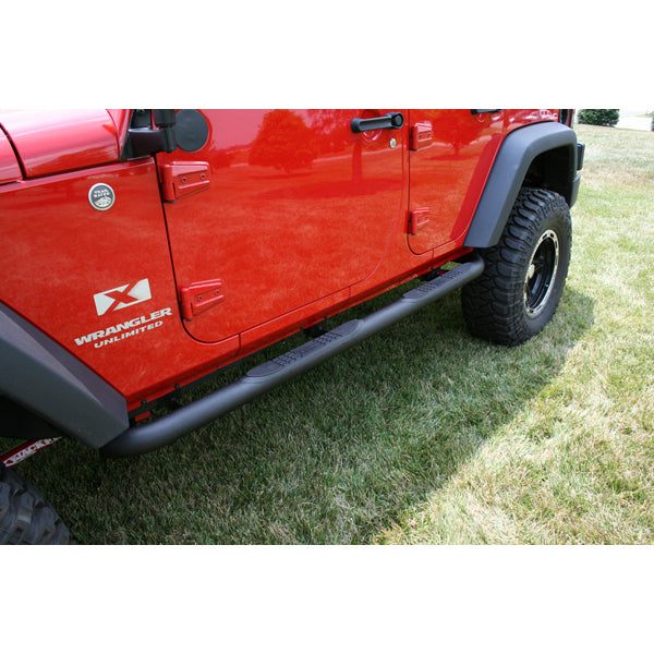 Round Tube Side Steps 3 Inch Black; 07-16 Jeep Wrangler JKU