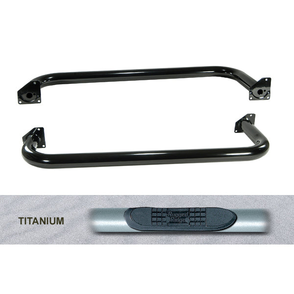Round Tube Side Steps 3 Inch Titanium; 97-06 Jeep Wrangler TJ