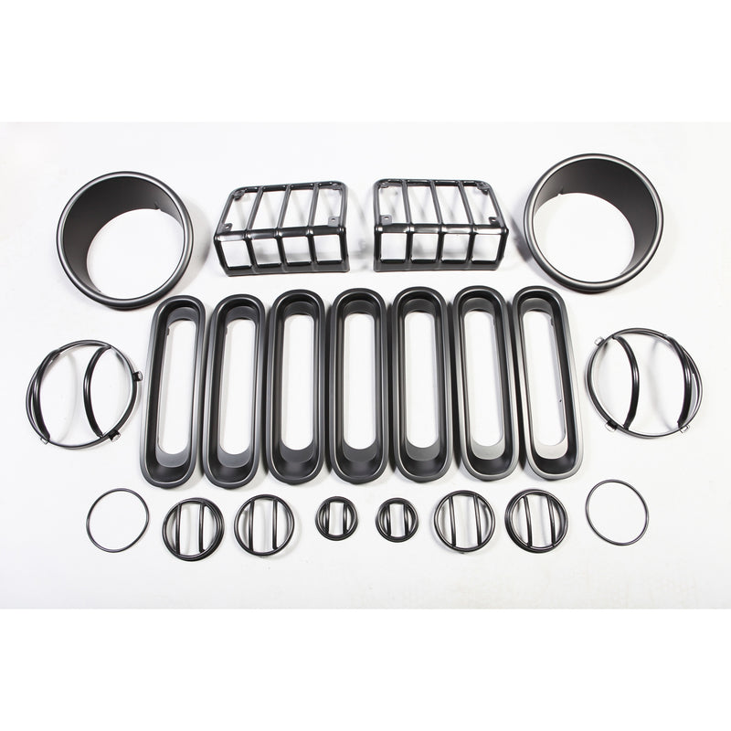 19 Piece Euro Guard Light Kit Black; 07-16 Jeep Wrangler JK