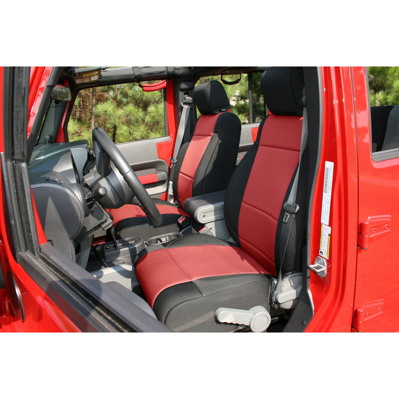 Neoprene Front Seat Covers Black/Red; 07-10 Jeep Wrangler JK