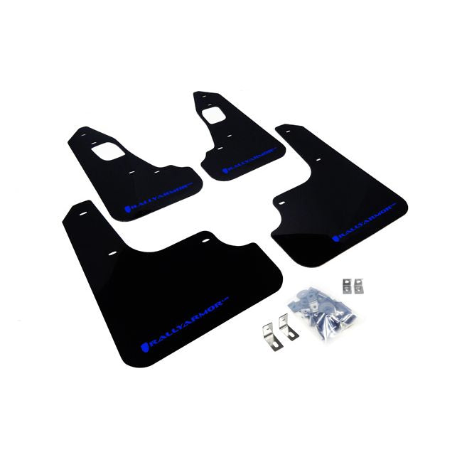 Rally Armor MF10-UR-BLK/BL - 2008-2017 Mitsubishi Lancer GSR/MR/SE/SAM - Black Mud Flap/Blue Logo