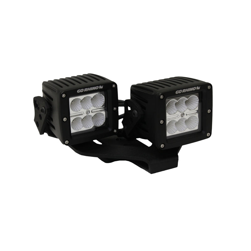 Go Rhino - 732231T - Jeep Wrangler JL & JLU Center Hood Mount for dual 3in LED cubes with offset mount