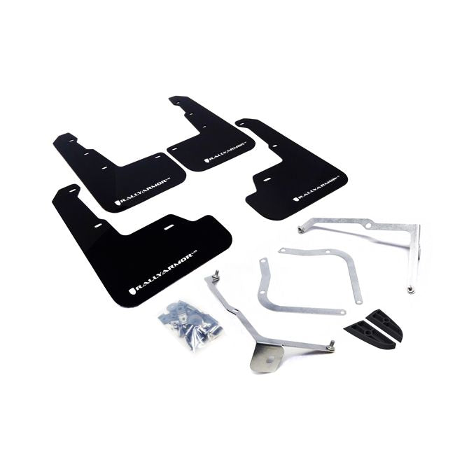 Rally Armor MF32-UR-BLK/WH - 2015-2019 Subaru WRX Sedan / 2015-2019 Subaru STI Sedan - Black Mud Flap/White Logo