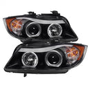 ( Spyder ) - 4DR Projector Headlights - LED Halo - Amber Reflector - Replaceable Eyebrow Bulb - Black - High H1 (Included) - Low H7 (Included)