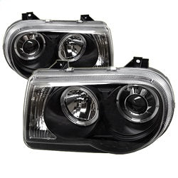 ( Spyder ) - Projector Headlights - LED Halo - LED ( Replaceable LEDs ) - Black - High H1 (Included) - Low 9006 (Not Included)
