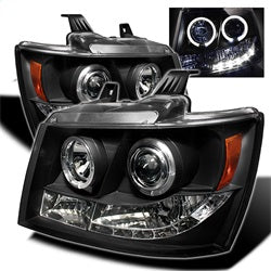 ( Spyder ) - Projector Headlights - LED Halo - LED ( Replaceable LEDs ) - Black - High H1 (Included) - Low H1 (Included)