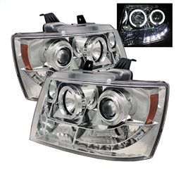 ( Spyder ) - Projector Headlights - LED Halo - LED ( Replaceable LEDs ) - Chrome - High H1 (Included) - Low H1 (Included)