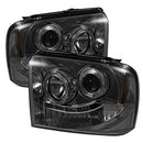 ( Spyder ) - Projector Headlights - LED Halo- LED ( Replaceable LEDs ) - Smoke - High H1 (Included) - Low H1 (Included)