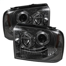 ( Spyder ) - Projector Headlights - LED Halo- LED ( Replaceable LEDs ) - Smoke - High H1 (Included) - Low H1 (Included)