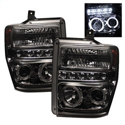 ( Spyder ) - Projector Headlights - LED Halo - LED ( Replaceable LEDs ) - Smoke - High H1 (Included) - Low H1 (Included)