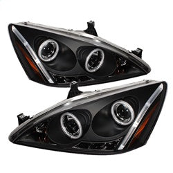 ( Spyder ) - Projector Headlights - CCFL Halo - LED ( Replaceable LEDs ) - Black - High H1 (Included) - Low H1 (Included)