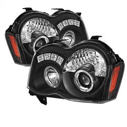 ( Spyder ) - Projector Headlights - LED Halo - LED ( Replaceable LEDs ) - Black - High H1 (Included) - Low 9006 (Not Included)
