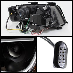 ( Spyder ) - Projector Headlights - Halogen Model Only ( Not Compatible with Xenon/HID Model ) Light Tube DRL - Black - High H1 (Included) - Low H1 (Included)