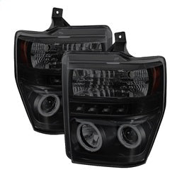 ( Spyder ) - Projector Headlights - CCFL Halo - LED ( Replaceable LEDs ) - Black Smoke - High H1 (Included) - Low H1 (Included)