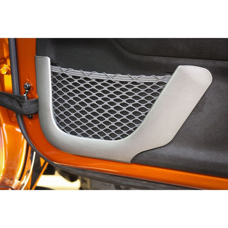 Door Net Trim Front Row Brushed Silver; 11-16 Jeep Wrangler JK