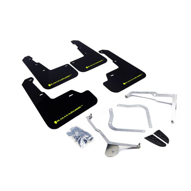 Rally Armor MF32-UR-BLK/CGN - 2015-2019 Subaru WRX Sedan / 2015-2019 Subaru STI Sedan - Black Mud Flap/Green Logo