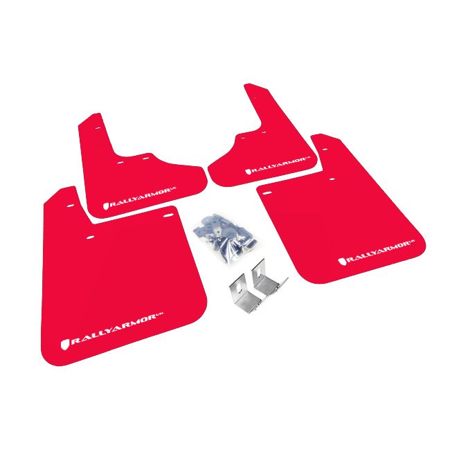 Rally Armor MF2-UR-RD/WH - 1993-2001 Subaru Impreza RS/LX/GL/Sport - Red Mud Flap/White Logo