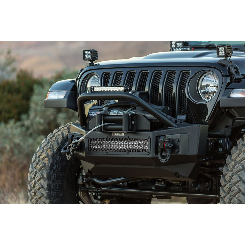 Go Rhino - 331101T - Rockline Winch & LED Ready Front Stubby Bumper with Over rider Light Mount Bar
