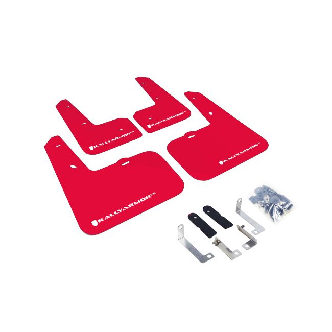 Rally Armor MF24-UR-RD/WH - 2012-2018 Hyundai Veloster Base Turbo - Red Mud Flap/White Logo